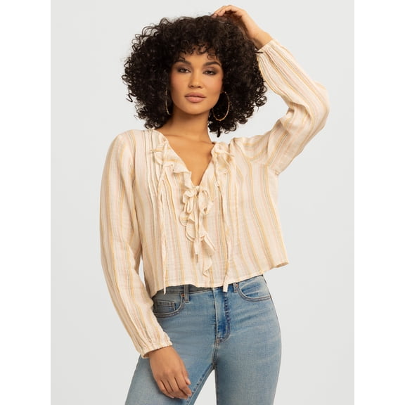 Jessica Simpson Women's Hilaria Cotton Ruffle Top with Long Sleeves, Sizes XS-XL