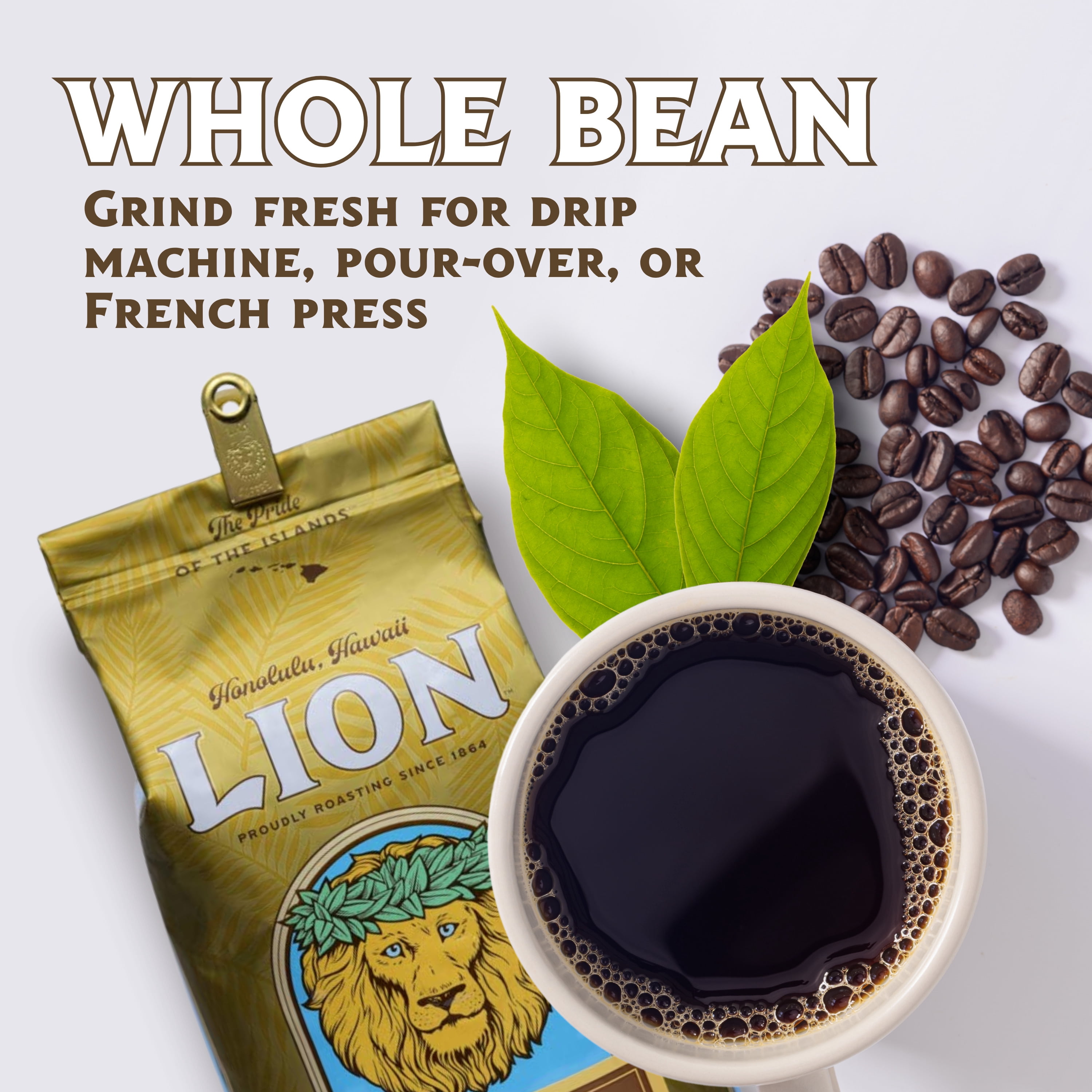 Lion Coffee Vanilla Macadamia Ground Coffee, Light Roast, Hawaiian Inspired Taste, 24 oz 2-Pack