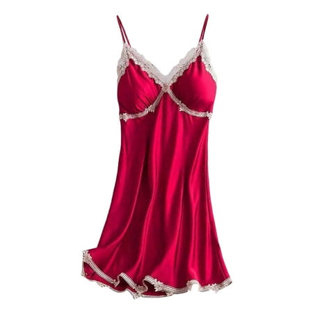 

ZRBYWB Women Sleepwear Women Summer Thin Nightdress With Chest Pad Lace Thin Dress Nightdress For Women