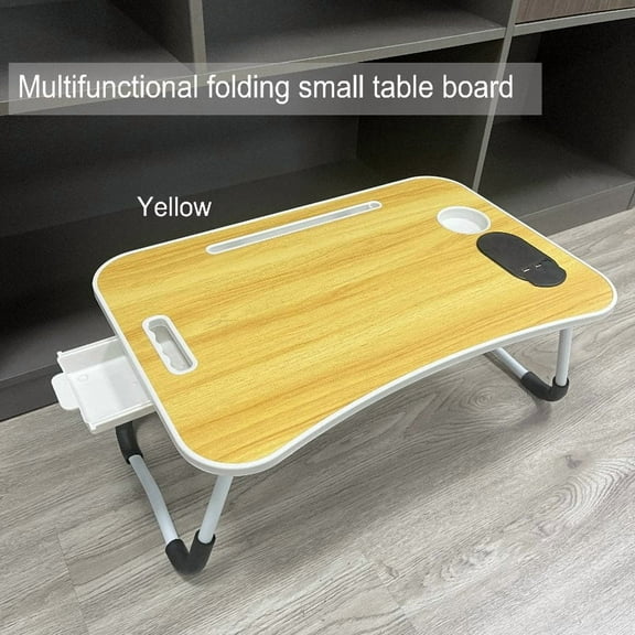 23.6 Inch Foldable Bed Tray Table - Portable Lap Desk with 2 USB Ports, Cup Holder & Drawer, Anti-Slip Design for Working, Reading, Writing & Eating on Bed, Sofa, Couch or Floor, Yellow