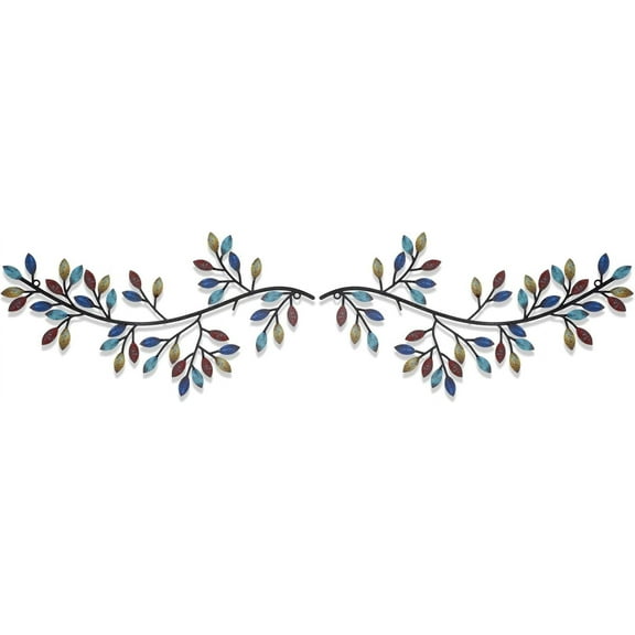 2 Pieces Metal Tree Leaf Wall Decor Vine Olive Branch Leaf Wall Art Wrought Iron Scroll Sculptures Above the Bed, Living Room, Outdoor Decoration