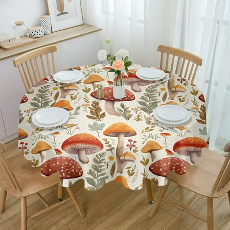 

Autumn Mushrooms Plants Leaves Retro Round Tablecloth Party Kitchen Dinner Table Cover Holiday Decor Waterproof Tablecloths
