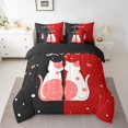 thumbnail image 2 of Couple Cats 7 Pcs Bedding Set King,Red Black Comforter Set for Teens Couple,Kawaii Cat Bed in a Bag,Cute Heart Pattern Duvet Set,Soft Microfiber Flat Fitted Sheet Romantic Valentine Day, 2 of 5