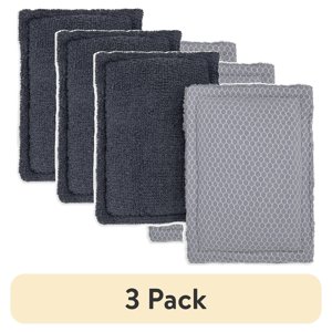 Mainstays Cotton Sponge Scrubbers, Gray, 3-Pack (6 Total)