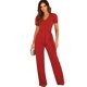 thumbnail image 3 of Gibobby pantalones siameses de pierna ancha Pantalones de manga corta con cuello en V de color sólido para mujer con correa en la cintura de temperamento de verano(Rojo， XXL), 3 of 5