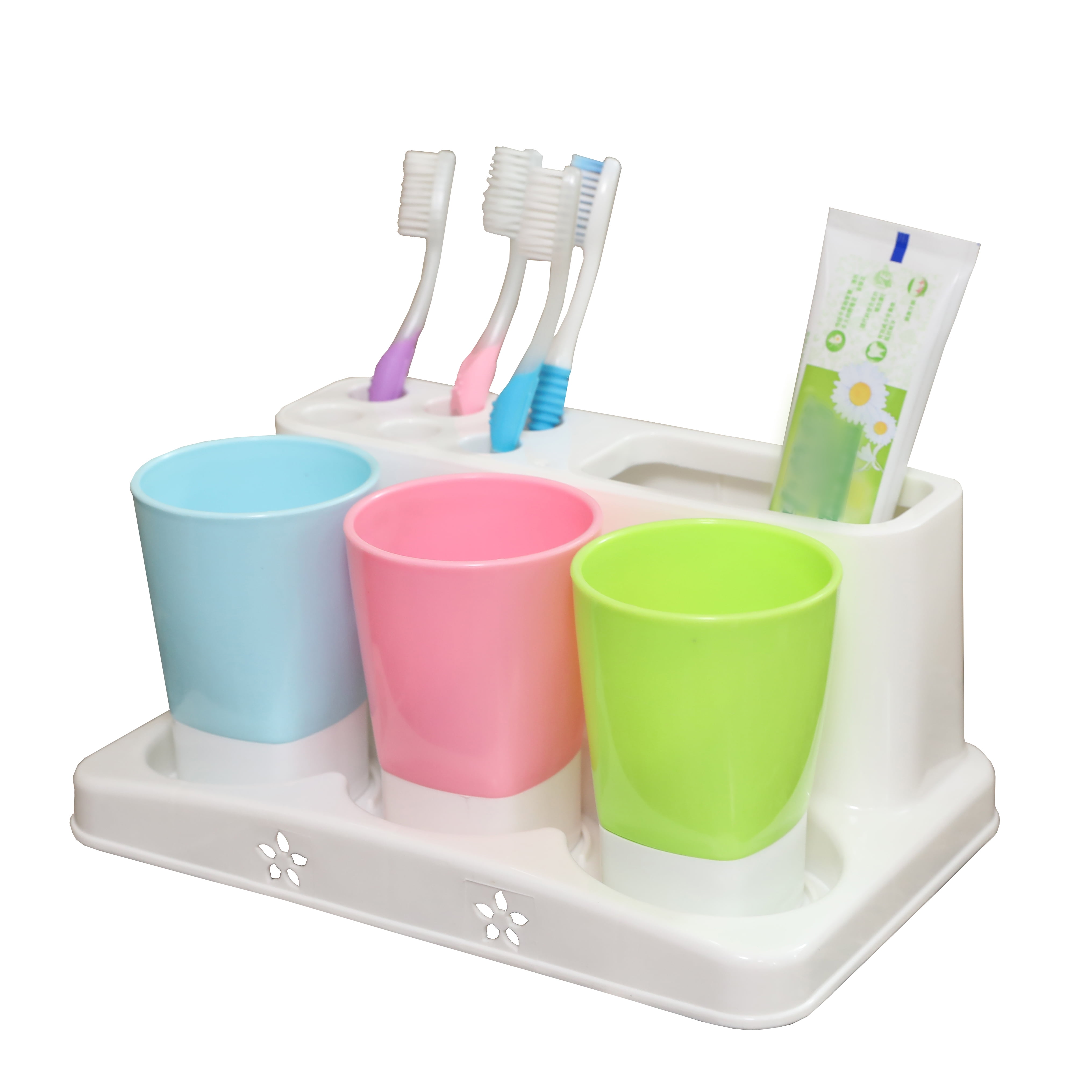 Plastic Bathroom Toothbrush Holder and Toothpaste Storage Organizer for Kids & Family Blue Multi-Functional 3 Slots Toothbrush Caddy for Vanity Countertop