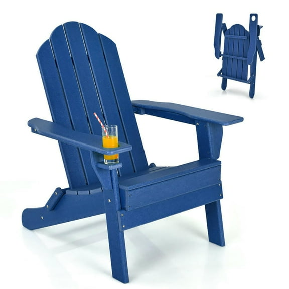 Spaco Weather Resistant Patio Chair, Folding Chair with Built-in Cup Holder, Navy