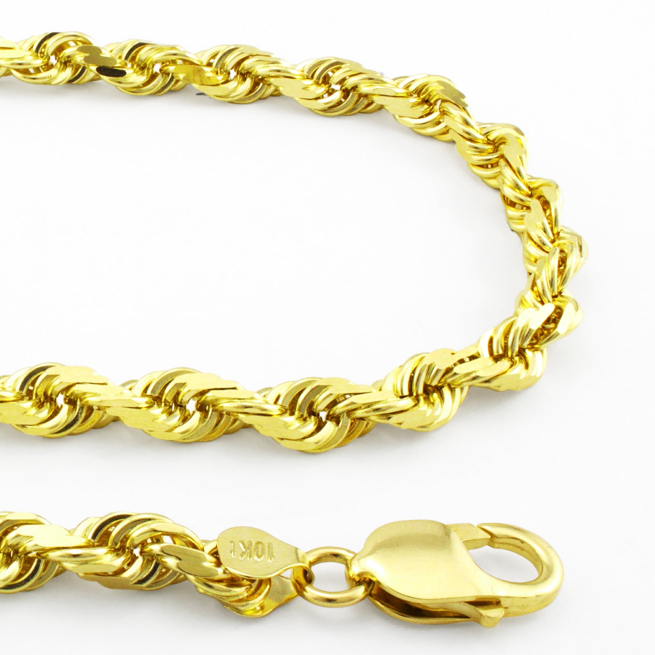 NuraGold 10k Yellow Gold 6mm Hollow Rope Chain Pendant Necklace Men