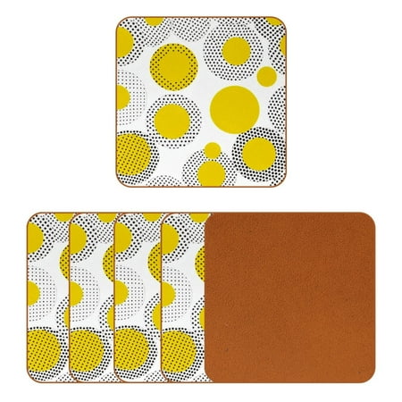 

YZUOUZY Coasters Coaster for Desk 6 PCS Square Cool Coasters Black White Yellow Halftone Circle