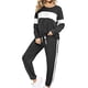 thumbnail image 2 of Conjuntos de chándal de 2 piezas para mujer a la moda, conjuntos de pantalones a rayas con cuello redondo y bloques de colores Wmkox8yi  bvn495, 2 of 6