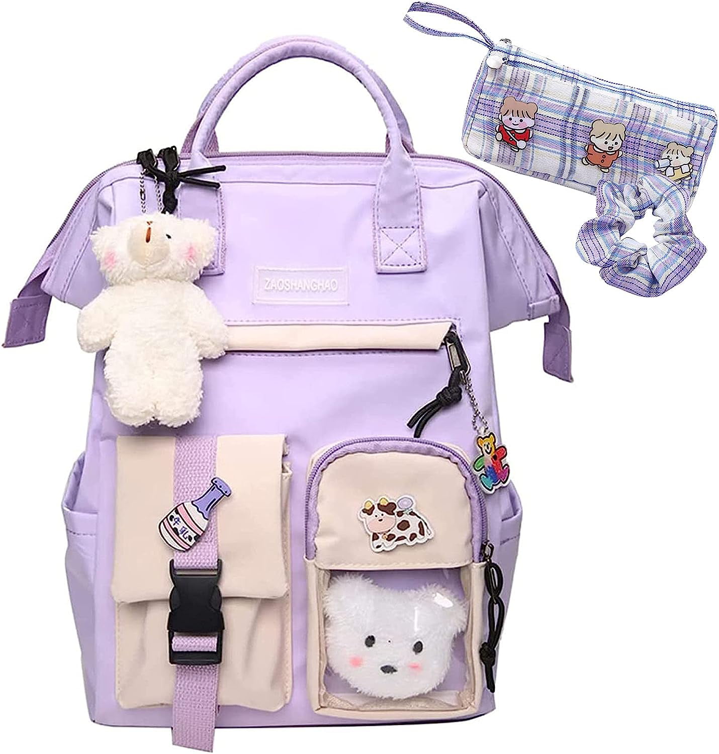 Kawaii Backpack with Cute Plush Accessories Simple Modern Backpack Big  Capacity Backpack Lightweight Handbag Messenger Bag