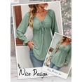 thumbnail image 4 of Hibeli Women Drawstring V Neck Ruffle Long Sleeve Tunic Jacquard Solid Color Top, 4 of 7
