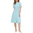thumbnail image 2 of INSPIRE CHIC Women's A Line Work Dress Short Sleeve Crew Neck Ruffle Flare Dresses with Belted S Light Blue, 2 of 5