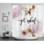 HVEST Get Naked Shower Curtain,Purple Abstract Marble and Watercolor Floral Shower Curtains with Hooks,Modern Art Polyester Waterproof for Bathroom Decor Accessories,72x78 Inch