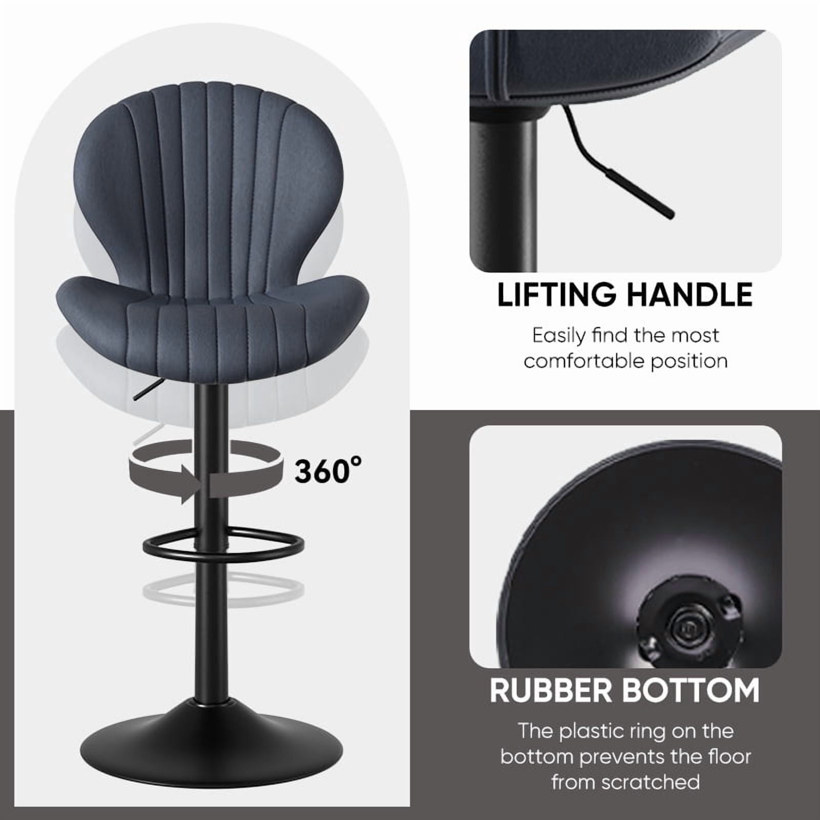 Daluvenix Swivel Bar Stools Set of 2 with Back, Adjustable Counter Height Bar Chairs with Heavy Duty Metal Base for Kitchen Island Dining Room Pub, Dark Grey