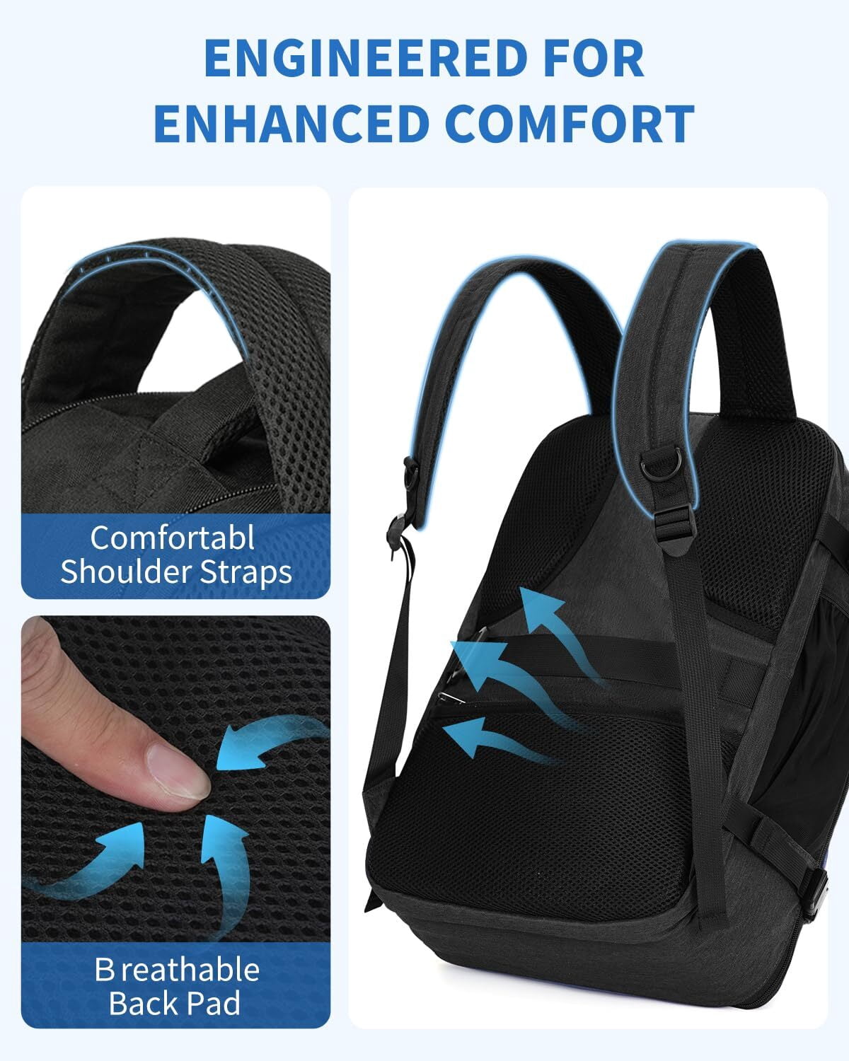 Business Travel Backpack Fits 17 Inch Laptop for Personal Item Bag 18x14x8 Clamshell Opening Carry on Laptop Backpack for Men with Wet Pocket, Black