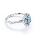 thumbnail image 3 of JeenMata 1 Carat Oval Cut Created Aquamarine and Moissanite Halo Engagement Ring in 18k White Gold over Silver, 3 of 6