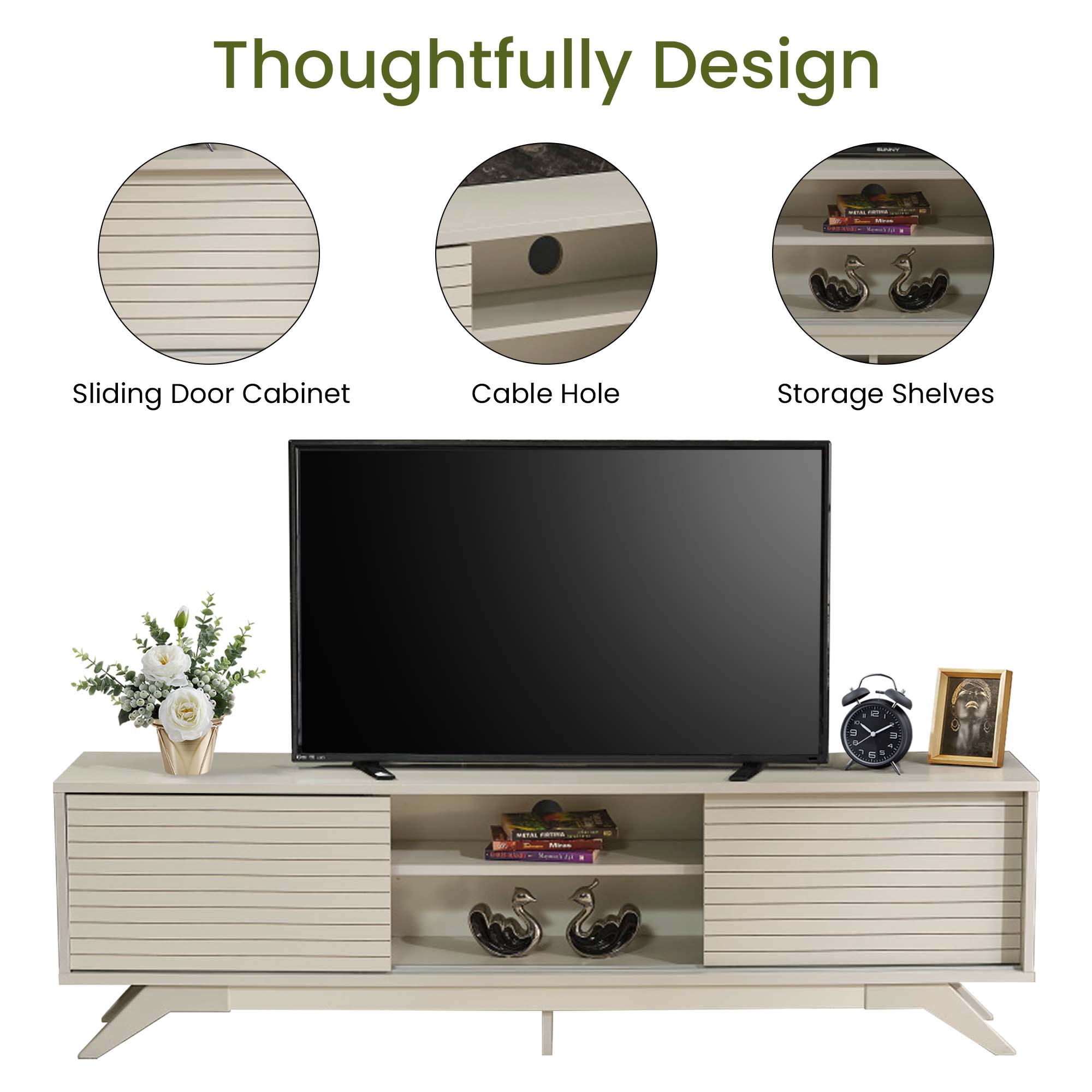 Aukfa Modern TV Stand for TVs up to 70" - TV Cabinet with 2 Sliding Door for living Room - Gray