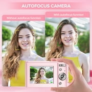 Autofocus 16X Zoom 48MP Point and Shoot Digital Camera with 32GB TF Card, 2 Batteries, Pink