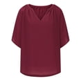 thumbnail image 5 of Womens Loose Fit Summer T Shirts V Neck Short Sleeve Tees Flowy Dressy Casual Blouses Oversized Plain T Shirts (XX-Large, Wine), 5 of 5