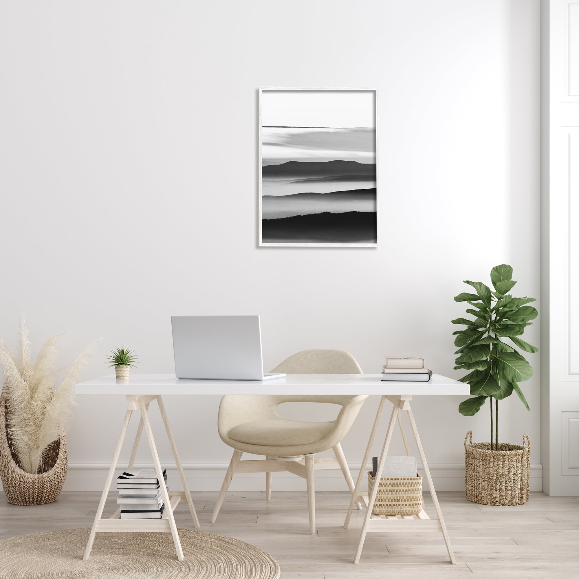 Stupell Industries Misty Clouds Eerie Mountain Landscape Black White, 24 x 30, Designed by Design Fabrikken