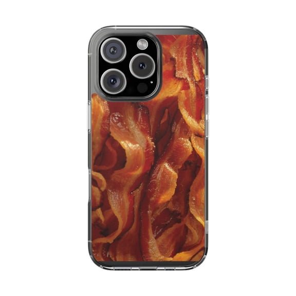 DistinctInk Clear Hybrid Case for Apple iPhone 16 Pro (6.3" Screen) - Show Your Love of Bacon - Shockproof Protection