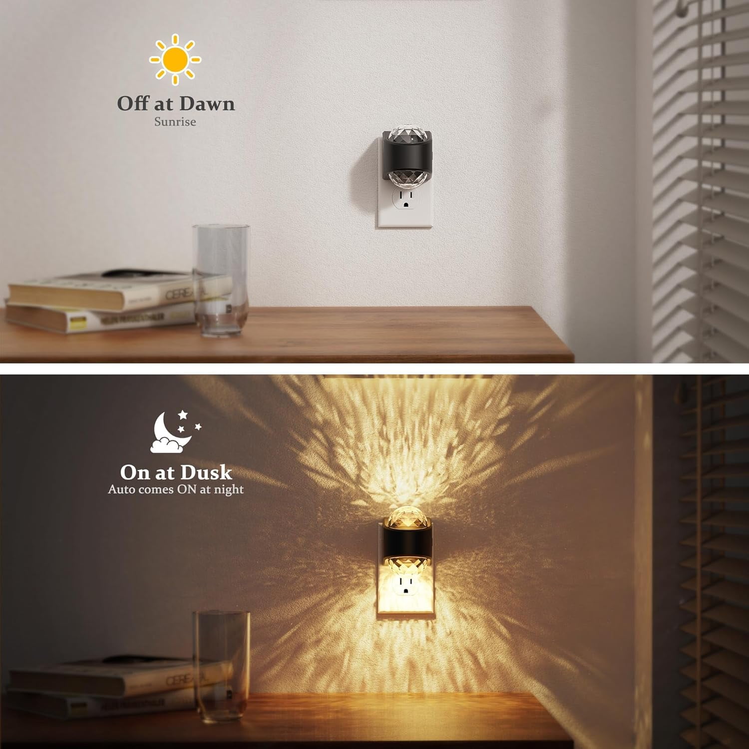 Night Lights Plug into Wall, 2 Pack Star Projector Night Light with 3000K Soft White, Automatic Galaxy Nightlight Plug in with Light Sensor for Bathroom Hallway Room Decor