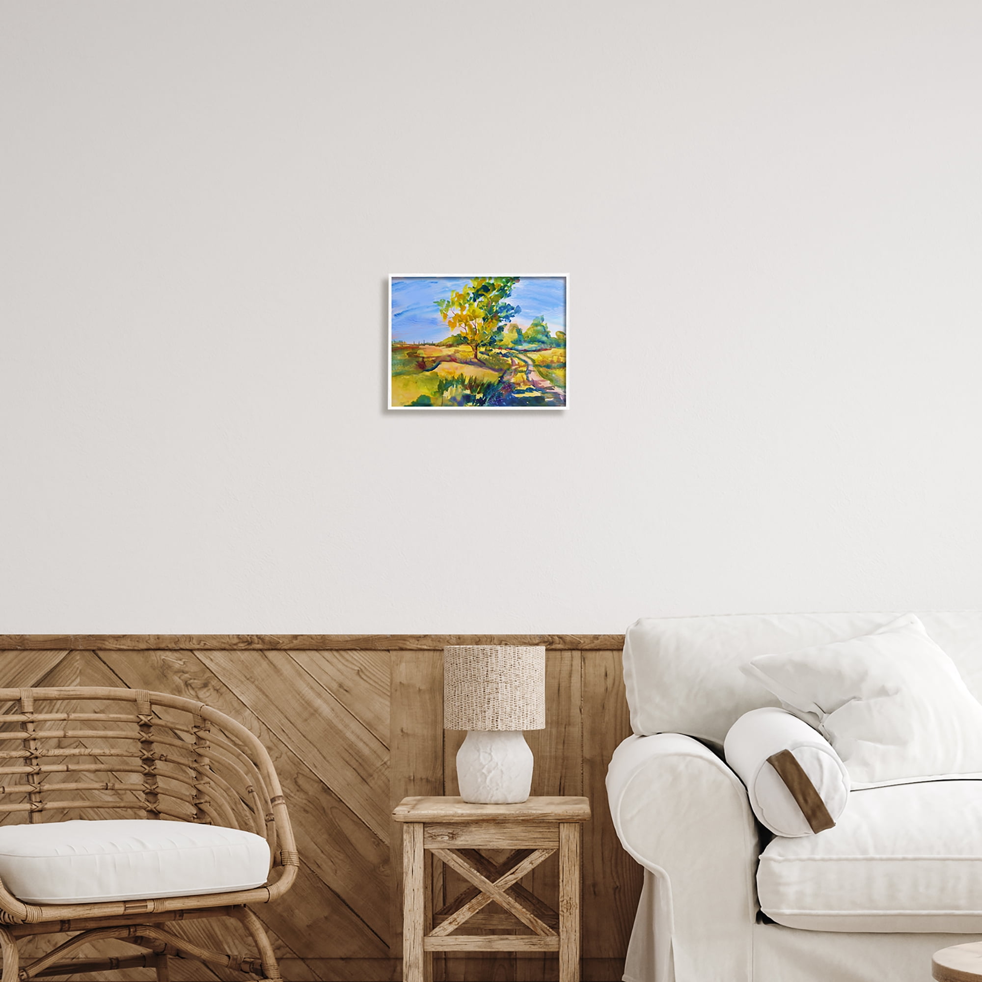 Stupell Industries Tree & Path Landscape Nature Painting White Framed Art Print Wall Art, 14 x 11