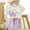 thumbnail image 2 of BXSRUTA Kids Casual Summer Outfit Cotton Short Sleeve Round Neck Shirt with Button Shoulder and Printed Shorts 2 Piece Set, 2 of 4