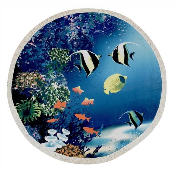 Colorful Fishes Round Towel With Fringes
