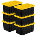 thumbnail image 1 of Sterilite 17 Gal Industrial Stackable Storage Tote Lidded Containers, Black/Yellow, 6 Pack, 1 of 12