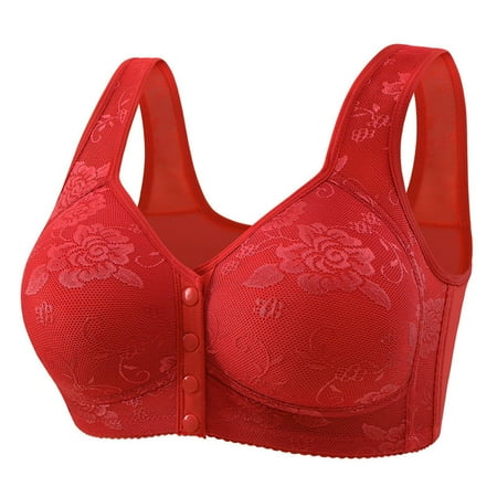 Hinvhai Women s Front Closure Bras Clearance Posture Full Coverage Plus Size Lace Underwire Unlined Bra Daily Solid Color Bras Plus Size Bras Red XXL(XXL)