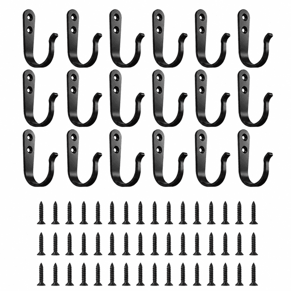 20Pack Towel Hooks for Bathroom, Heavy Duty Black Metal Wall Hooks | Wall Hooks for Robe, Coat, Kitchen, Closet, Garage Organizer, Outdoor Hanging