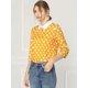 thumbnail image 2 of Disfraz de Halloween para mujer Polka Dots Contraste Peter Pan Collar Top 3/4 Mangas Blusa Camisa Amarillo XS, 2 of 6
