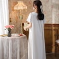 thumbnail image 2 of Homgro Women's Cotton Victorian Nightgown Ruffle Short Sleeve Sleep Dress Vintage Princess Summer Soft Lace Old Fashioned Pearl Button Billowy A Line Pleated Long Pajama Shirt Sleepwear White Medium, 2 of 4