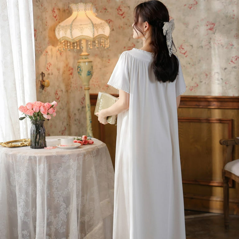 Homgro Women's Cotton Victorian Nightgown Ruffle Short Sleeve