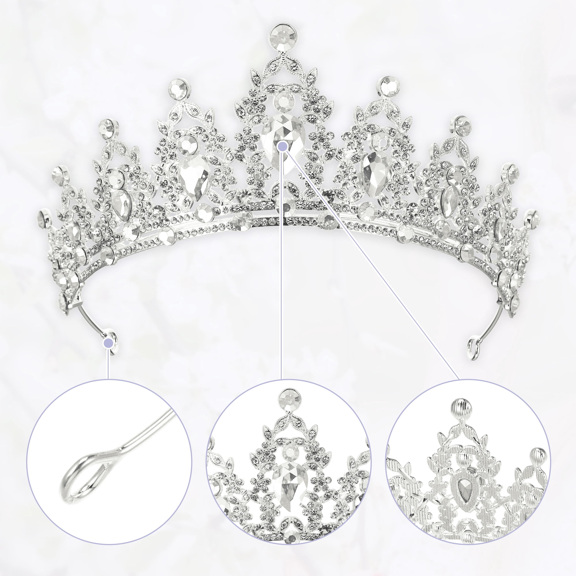 Unique Bargains Women Faux Crystal Queen Crown Tiara Rhinestone Silver Tone White