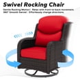 thumbnail image 6 of Brown Wicker Swivel Rocking Chair 3-Piece Set with Smiley Back & Side Table – Outdoor Patio Furniture, Red, 6 of 8