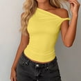 thumbnail image 4 of Fewfanhot Womens Spring Tops One Shoulder Ruched Crop Tank Tops Casual Off The Shoulder Summer Tanks Tops Going Out Crop Shirts, 4 of 6