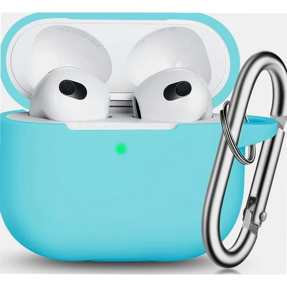 AirPods 3 Case Cover, Silicone Protective Accessories Skin with Keychain Compatible with Apple AirPod 3rd Generation 2021 for Women Men Girls Boys,Front LED Visible-Mint Green