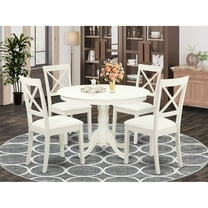 HLBO5-LWH-LC 5 Pc Kitchen table set with a Dining Table and 4 faux leather seat Dining Chairs in Linen White