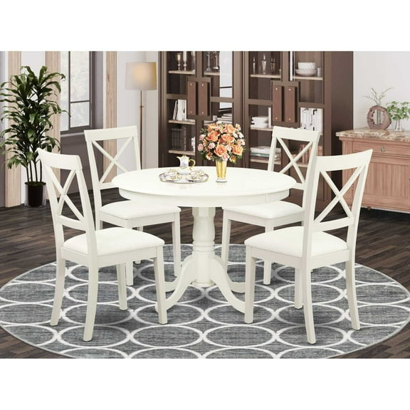 HLBO5-LWH-LC 5 Pc Kitchen table set with a Dining Table and 4 faux leather seat Dining Chairs in Linen White