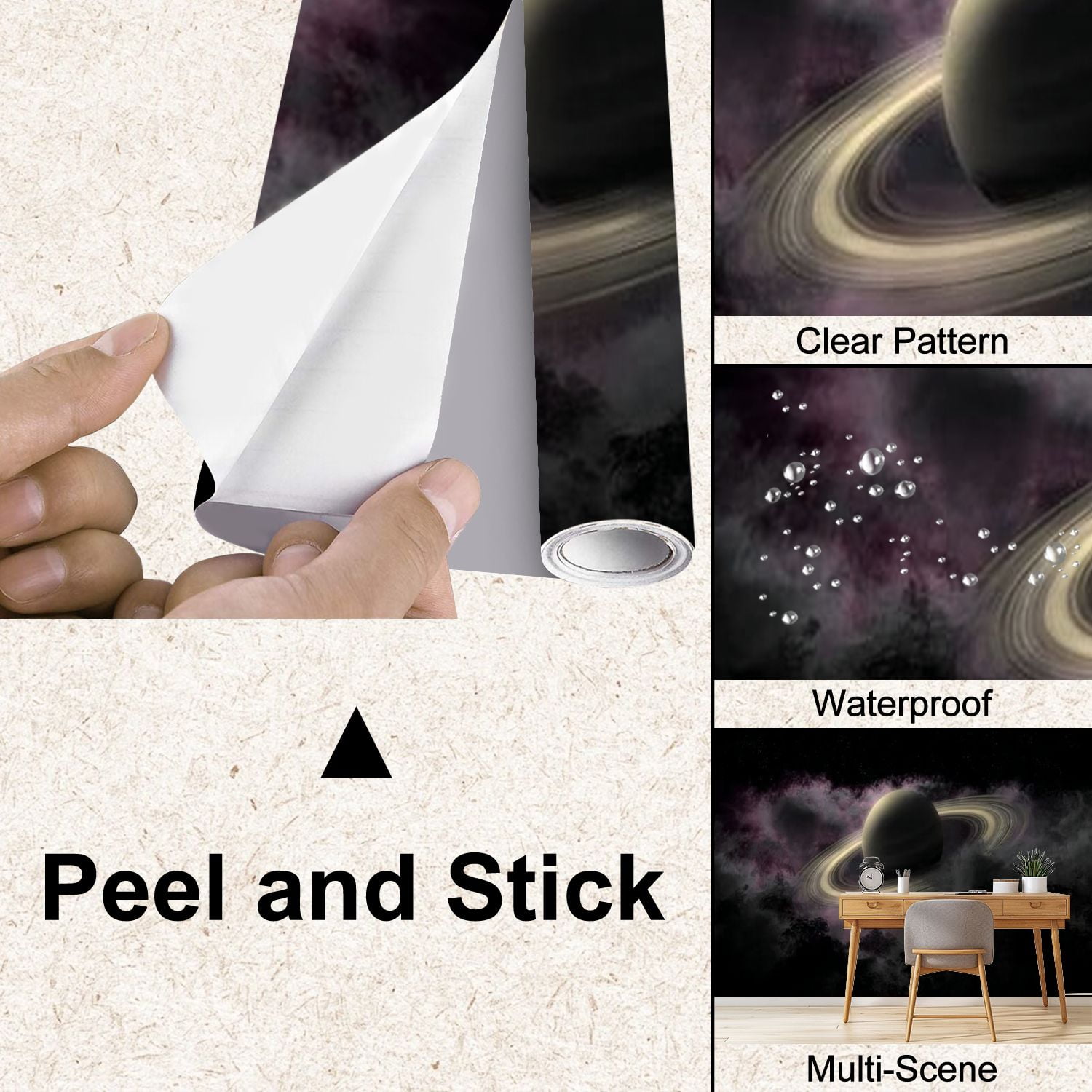 Peel and Stick Wallpaper Planet Saturn clubs plasma clouds outer space It is sixth planet Modern Art Wall Mural Decor Self Adhesive and Removable 100in x 144in
