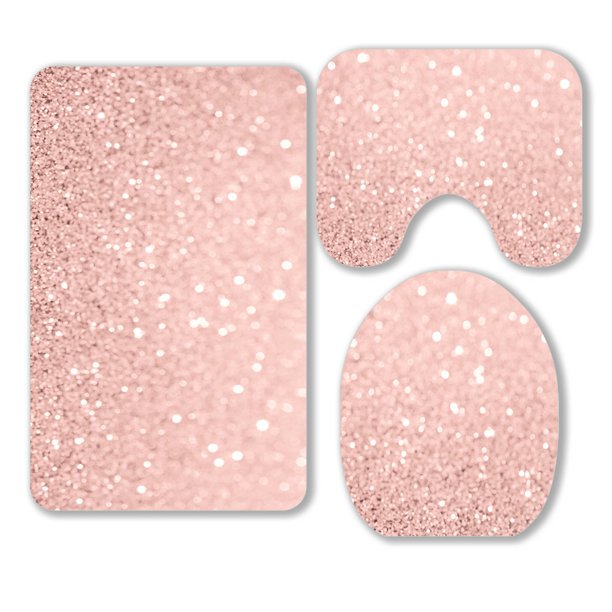 ECZJNT Rose Gold Glitter Bokeh 3 Piece Bathroom Rugs Set Bath Rug Contour Mat and Toilet Lid ...