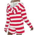 thumbnail image 3 of Wdfiry Two Piece Outfits for Women Hoodie Short Stripe Lounge Sets Drawstring Short Sleeve Sweatsuits Hooded Top and Shorts, 3 of 6