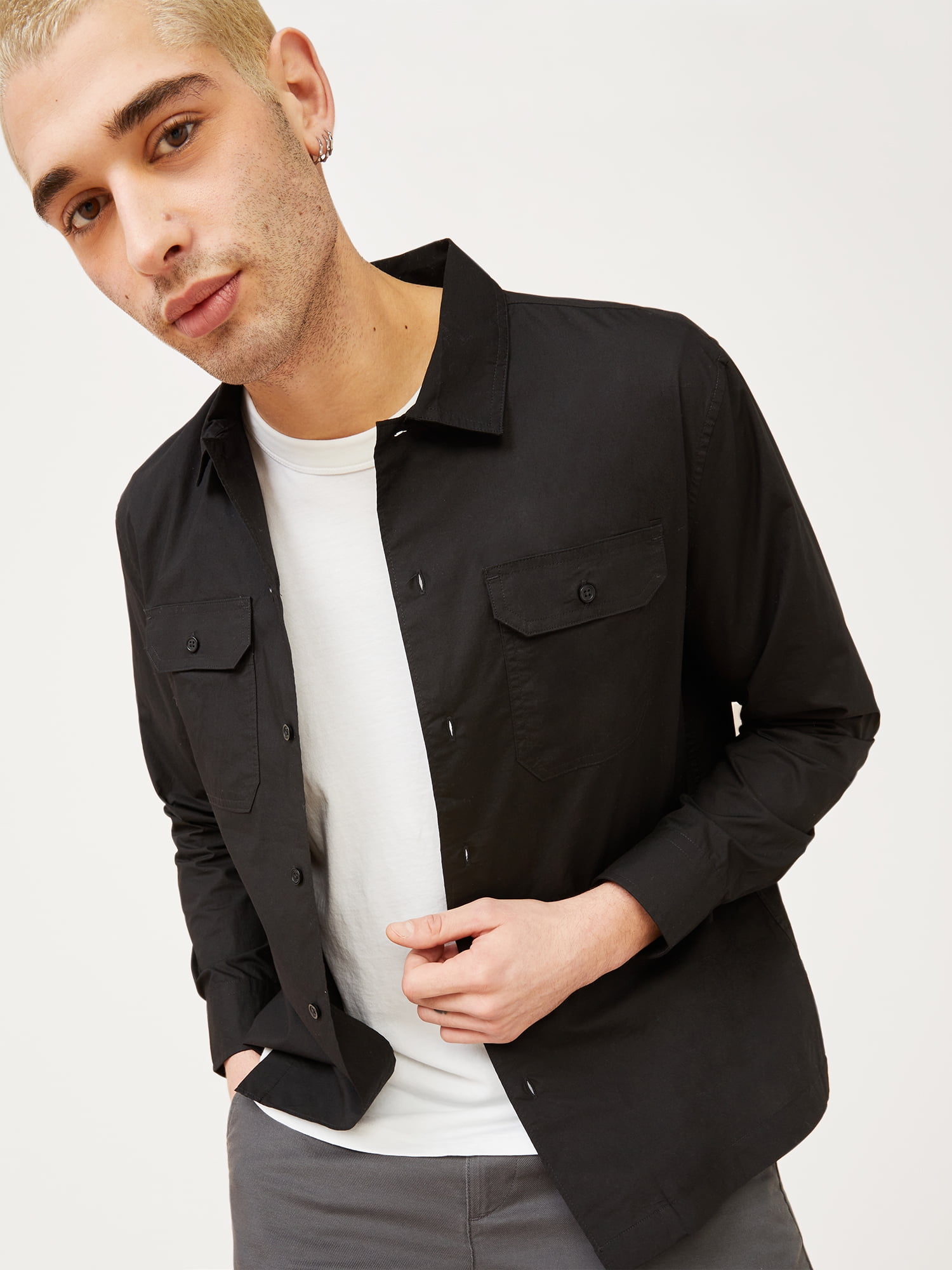 Free Assembly Men's Camp Military Shirt