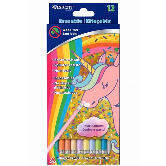 Crayons Westcott en bois sans plomb, crayons de couleur, pastels, palette de couleurs, pack de 12