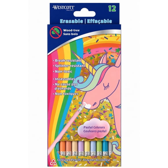 Westcott wood free pencils, colored pencil crayons, pastels color pallet, pack of 12