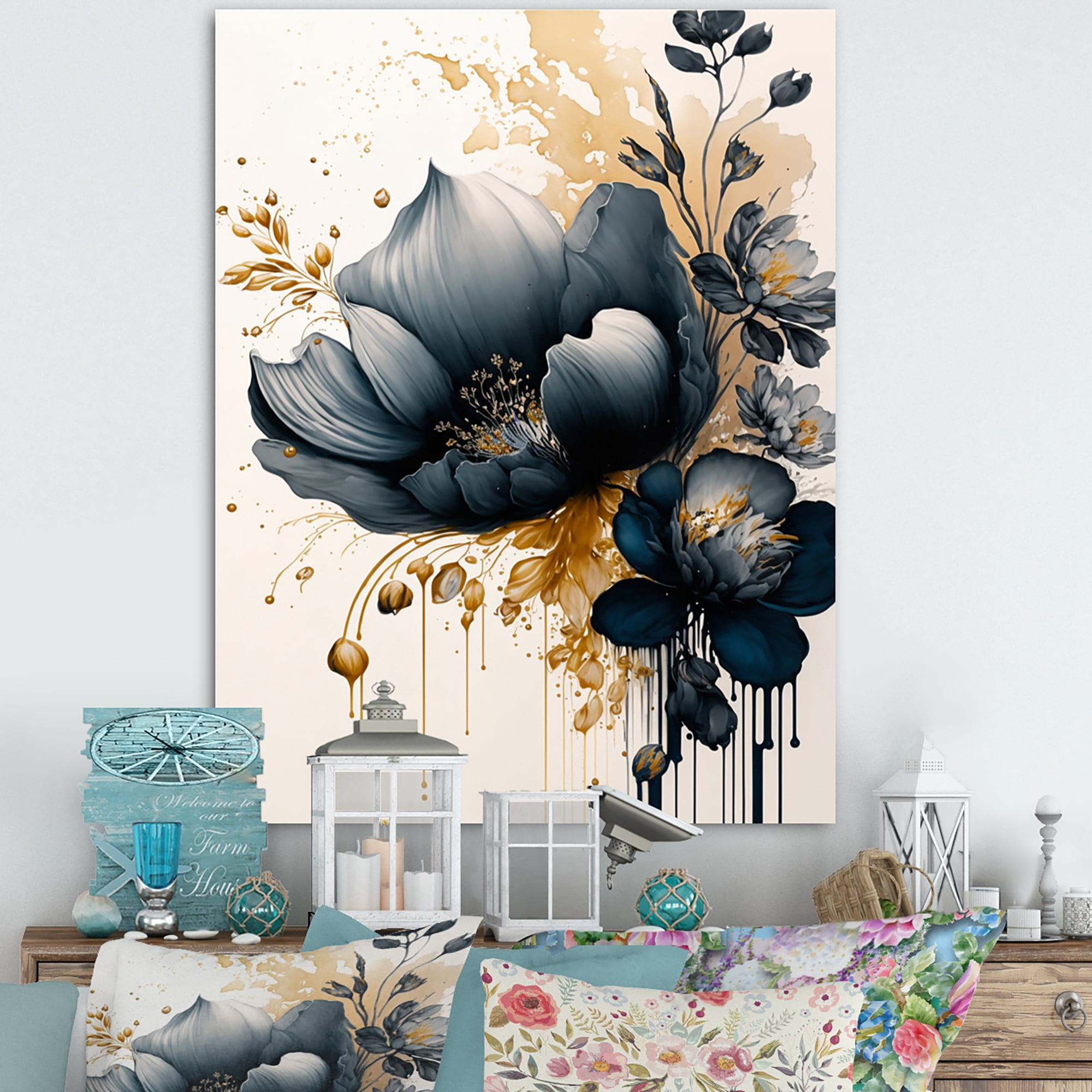 Designart Blue And Gold Crocus Bunch I Canvas Wall Art