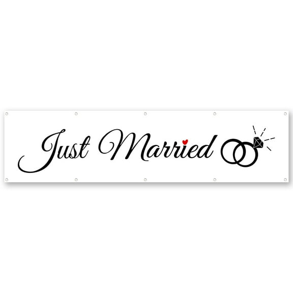 DianYu Just Married Flag Banner Outdoor Indoor Decoration Flag Double Stitched Polyester with Brass Grommets 2x8Feet
